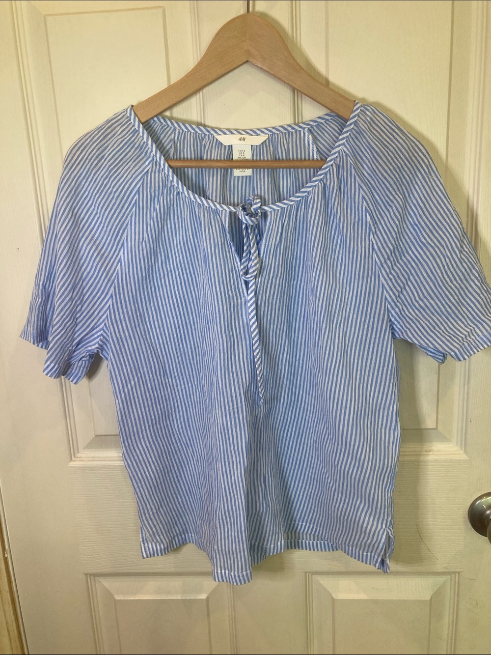 H&M Light Blue and White Striped Tie-Front Tunic